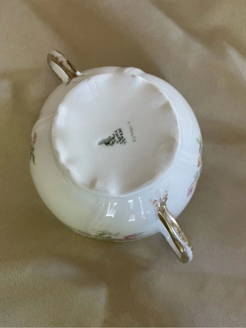 Antique Limoges France floral rose double handled bouillon/soup cup